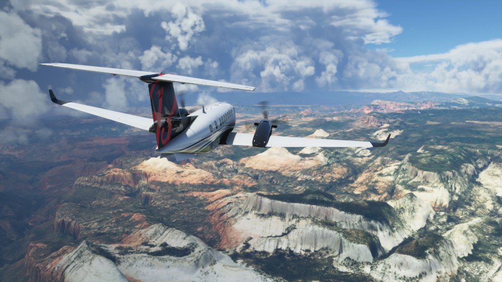 A plane flying in Microsoft Flight Simulator