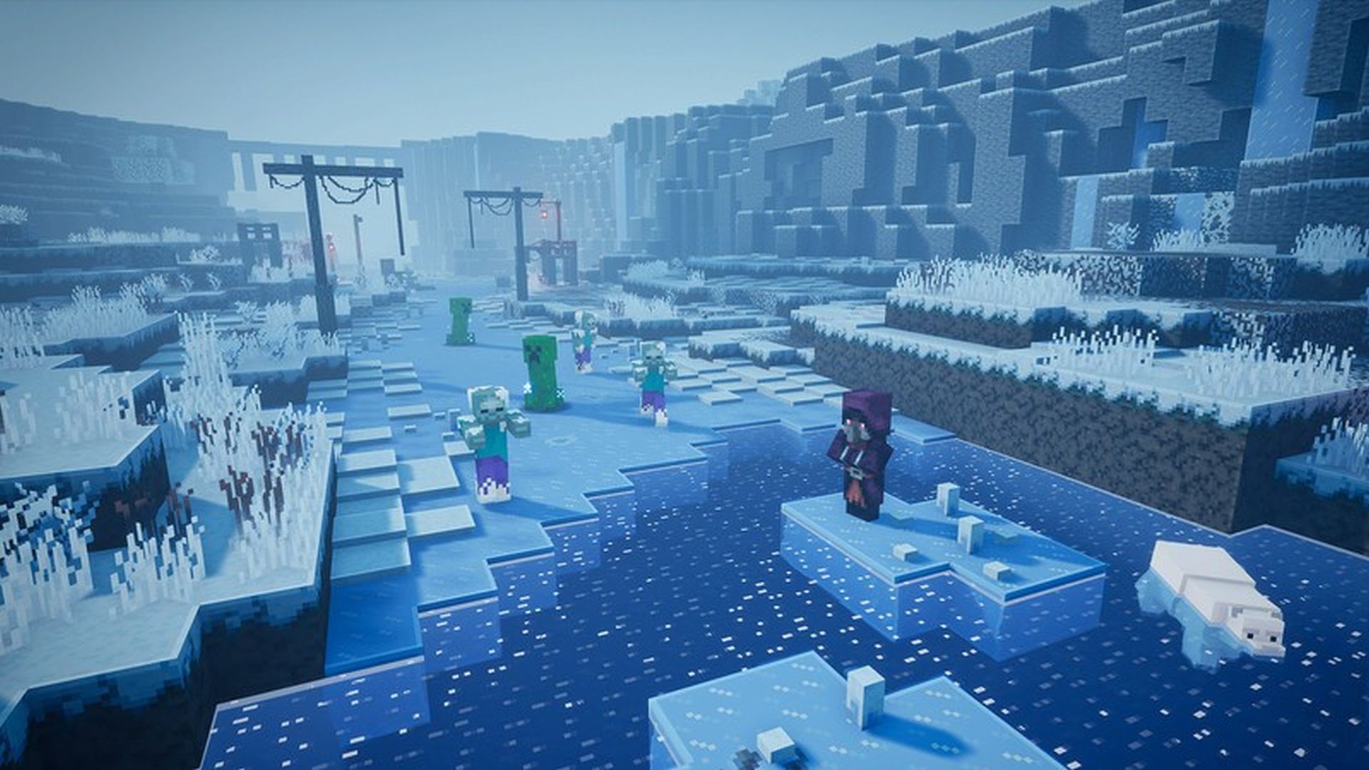 Minecraft Dungeons: The Creeping Winter video demonstrē darbību sniegā