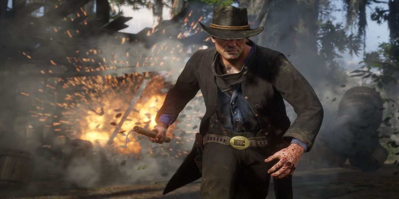 Red Dead 2 Player lancia Hostage Crazy Distance usando la dinamite