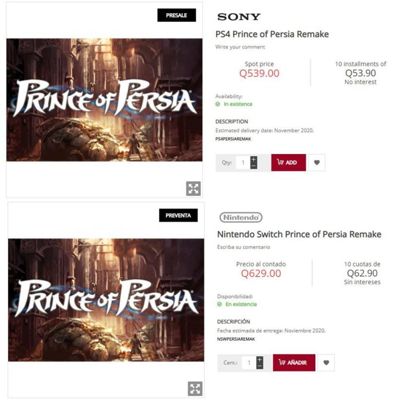 Prince of Persia Remake -listaukset Maxin verkkosivustolla.