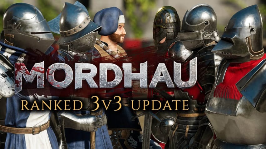 Uma imagem representando duas equipes se enfrentando na nova atualização 3v3 de Mordhau