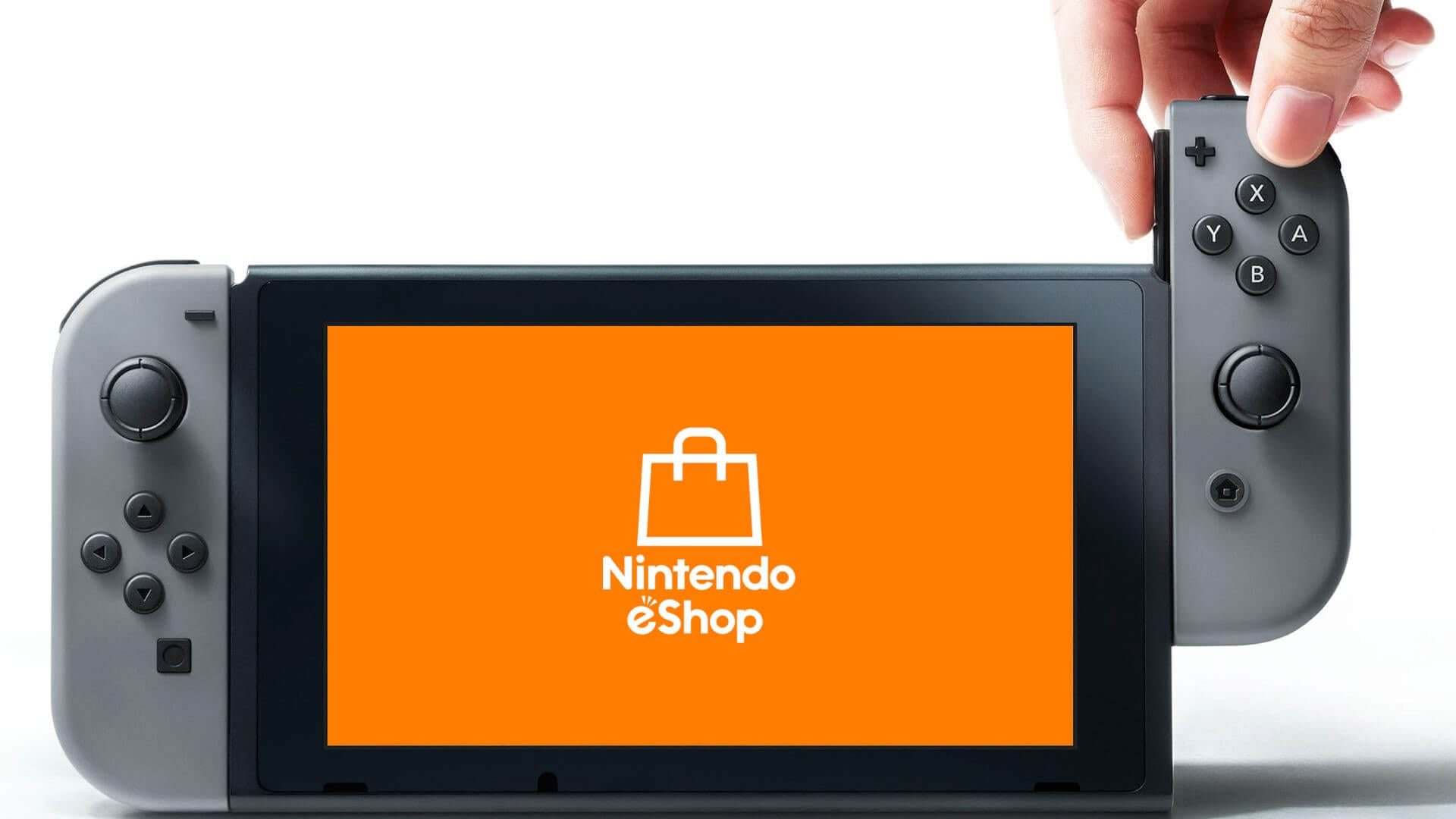 A Nintendo Switch showing the Nintendo eShop logo