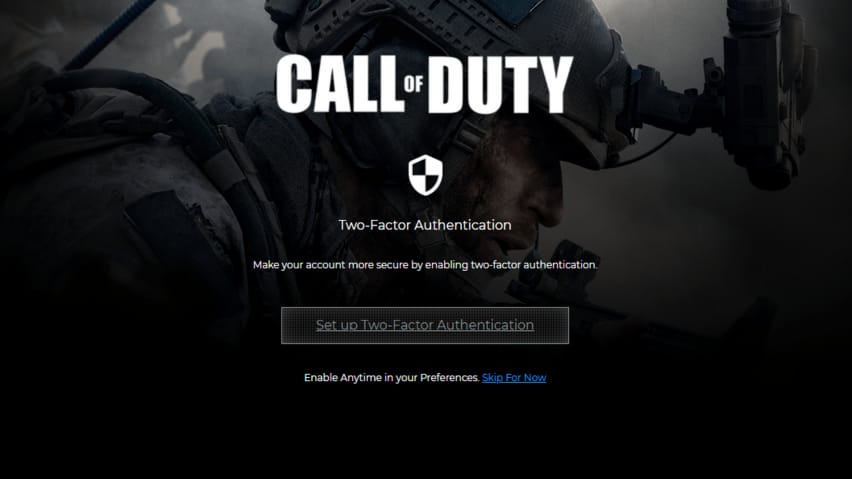 Cuberta das consolas Call of Duty Two-Factor Authentication