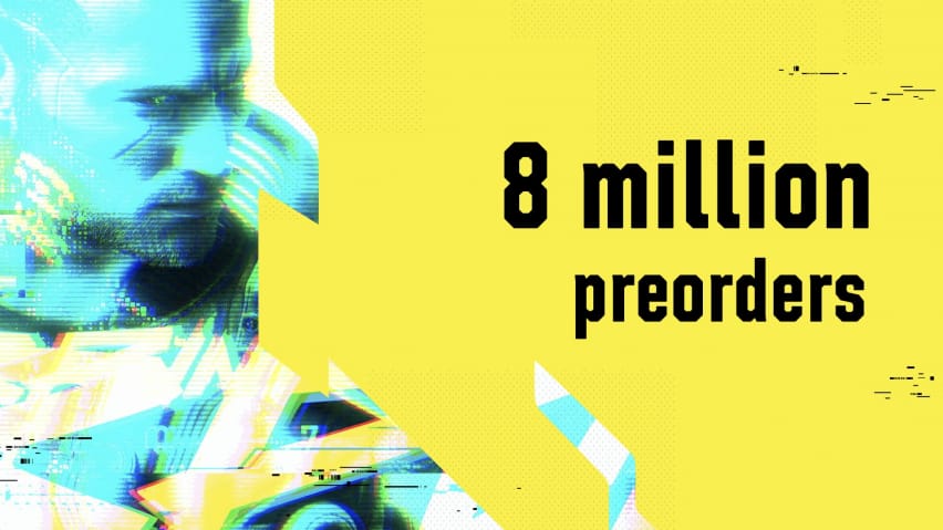 CD Projekt Redi postitatud pilt, mis tähistab 8 miljonit Cyberpunk 2077 ettetellimist