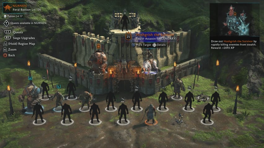 O fotografie a ecranului Nemesis System din Shadow of War.