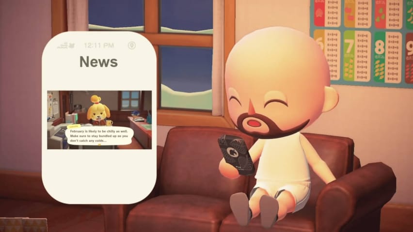 'n Dorpsbewoner kry opdaterings oor die virus in 'n Animal Crossing: New Horizons-parodievideo.