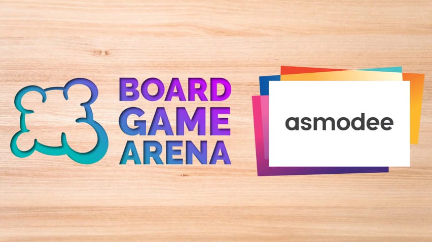 Board Game Arena thiab Asmodee Logos Nyob rau hauv pem hauv ntej