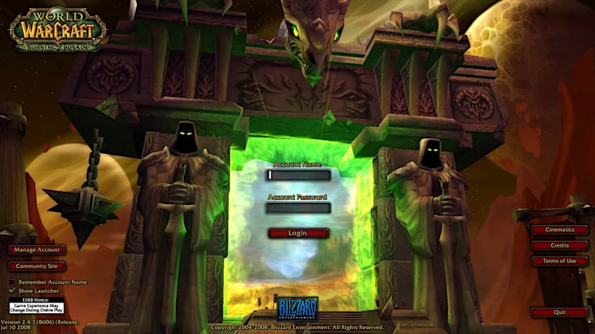 Der Titelbildschirm von World of Warcraft: Burning Crusade