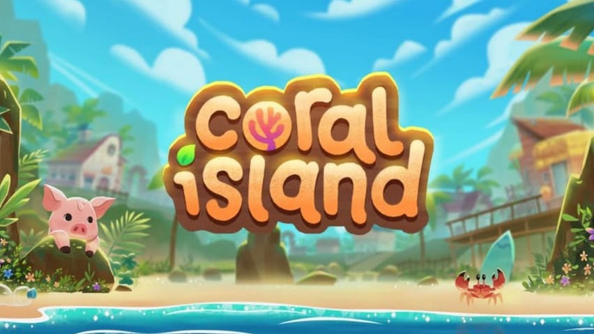 Lub logo rau Kickstarter ua liaj ua teb sim Coral Island