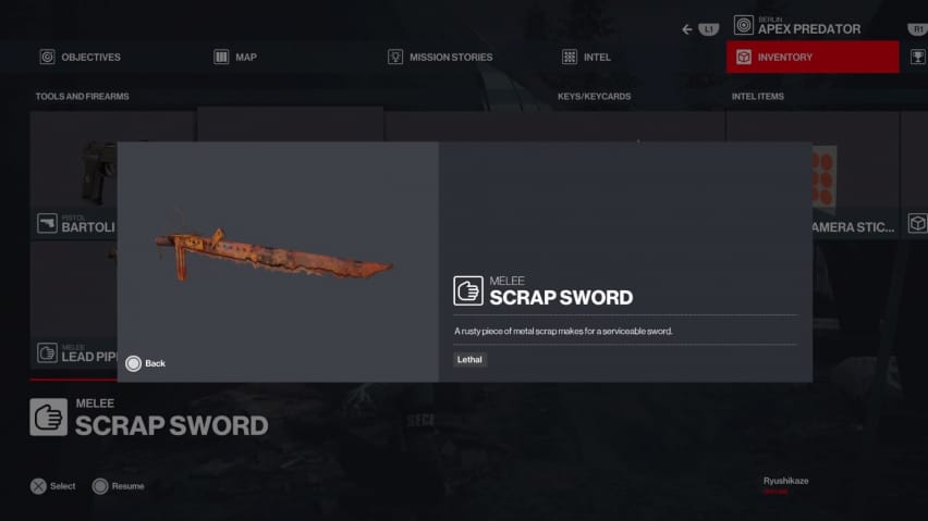 Hitman 3 Scrap Sword-inventaris