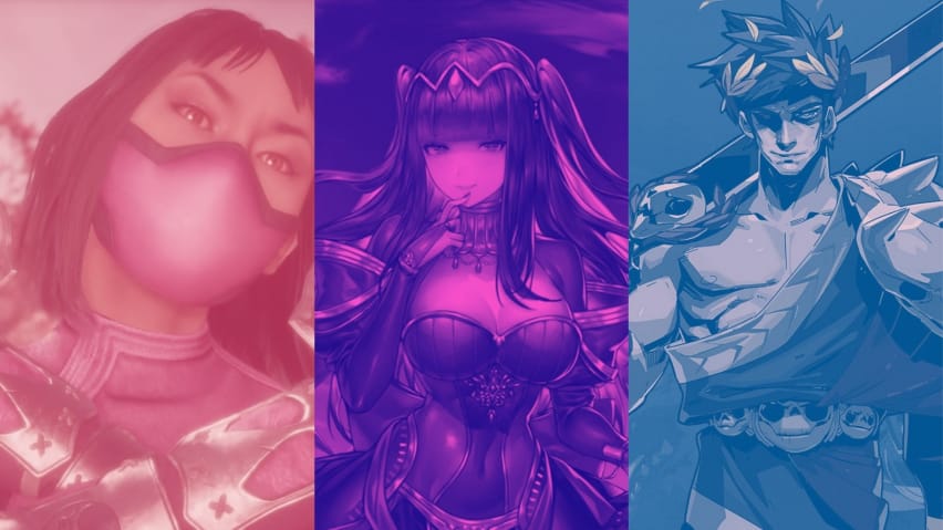 Three Bisexual characters: Mileena from Mortal Kombat, Tharja from Fire Emblem, and Zagreus from Hades