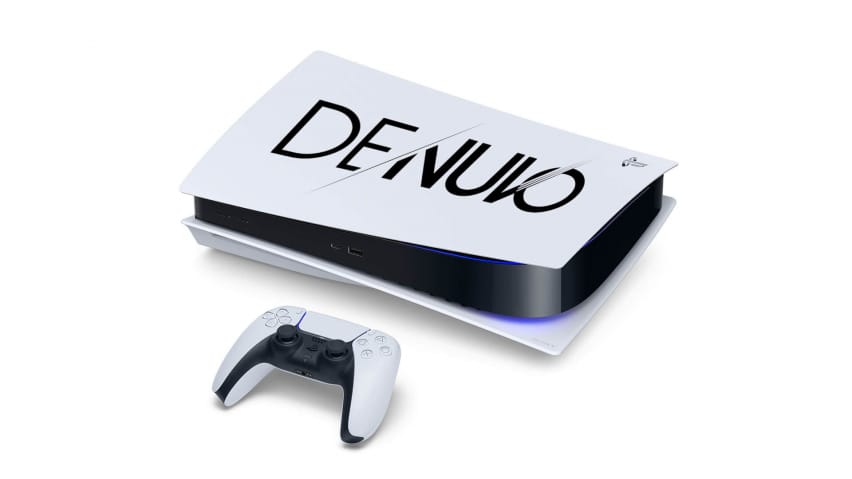 Sigla Denuvo suprapusă pe un PS5