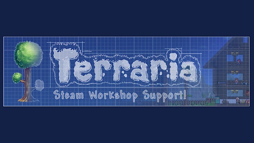 Spanduk sing ngumumake dhukungan bengkel Terraria Steam