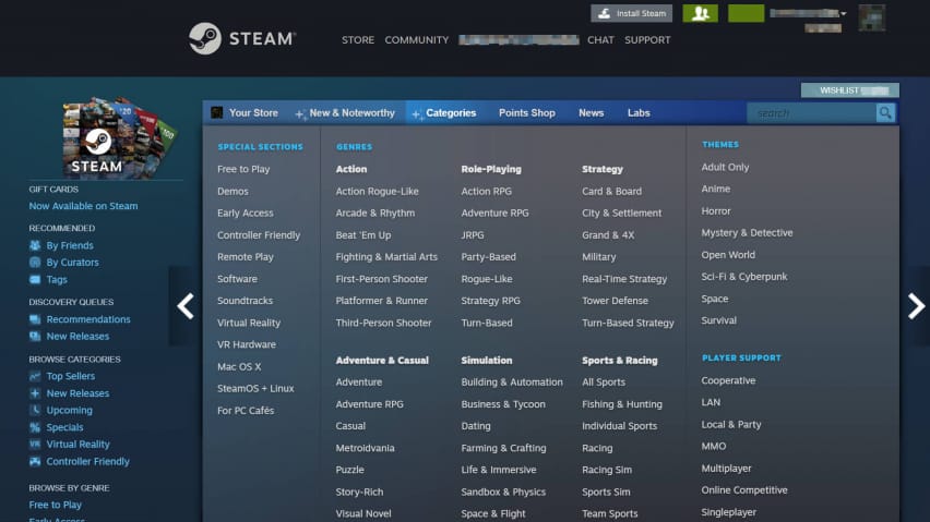Steam-kategoriat ja Playtest Feature -kansi