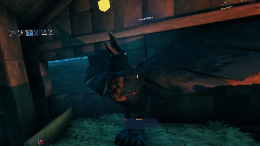 Een screenshot van Valheim dat via een mod in VR-modus wordt gespeeld.