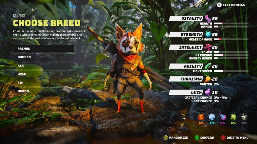 Biomutant Character Creation Screen