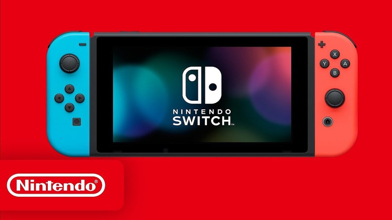 Nintendo Switch op rooi agtergrond