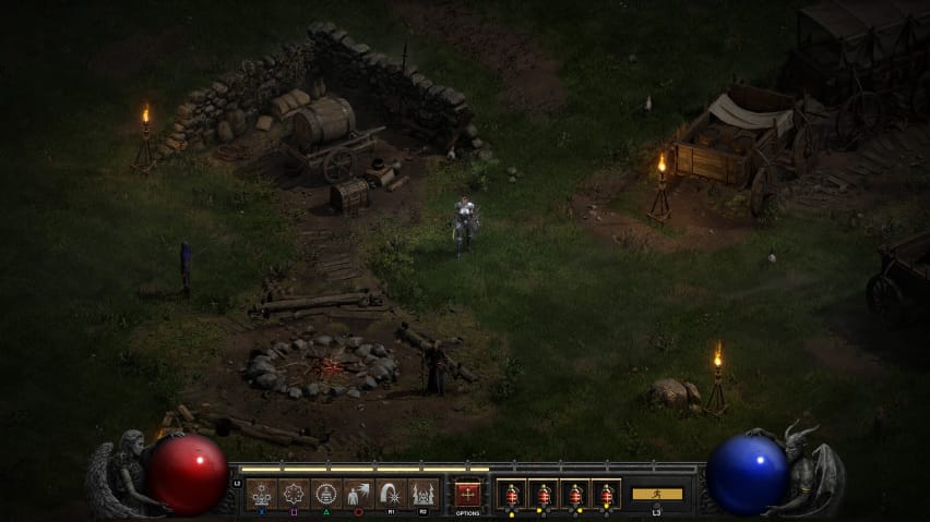 En karakter, der står i en øde ruin i Diablo 2: Resurrected