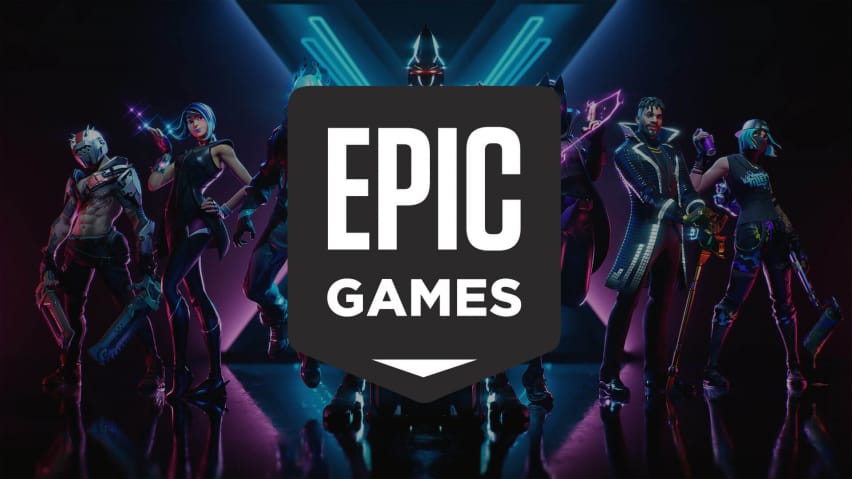 The Epic Games logo superimposed over a season teaser for Fortnite