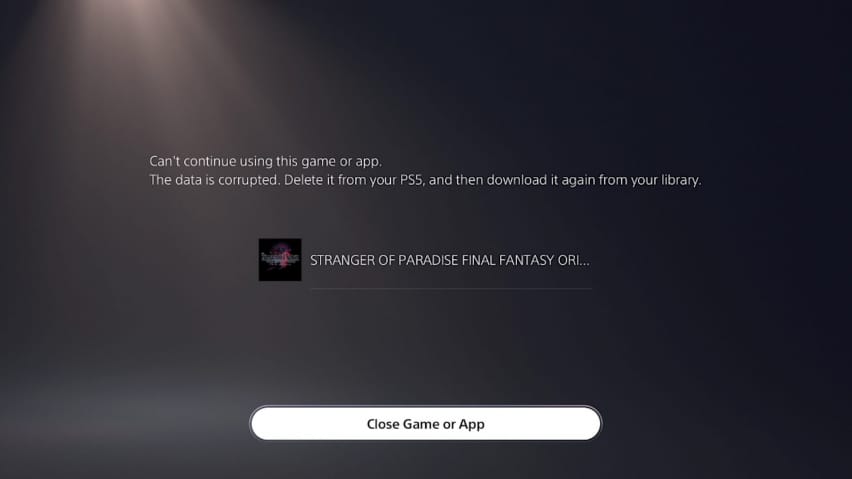 Zaslon s greškom na PS5 pojavio se prilikom pokušaja igranja demo Final Fantasy Origin PS5