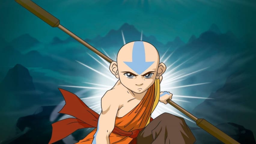 Avatar Aang in 'n hurkende houding