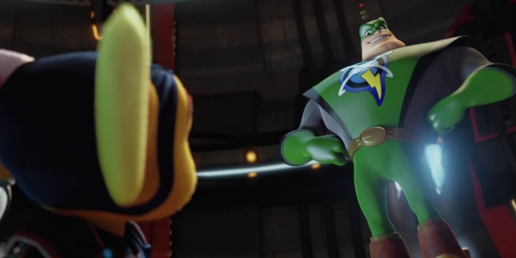 Captain Qwark Standing In Front Of Ratchet