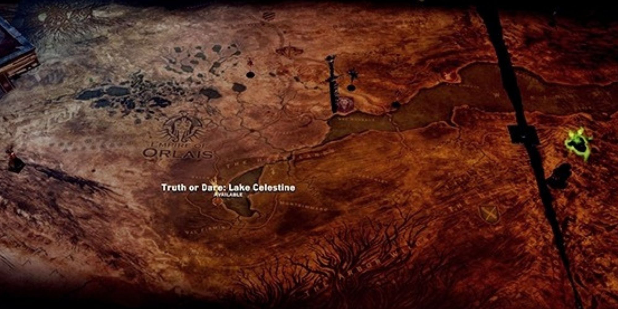 Ratna tablica Dragon Age Inkvizicije s istaknutom operacijom Istina ili Dare Lake Celestine