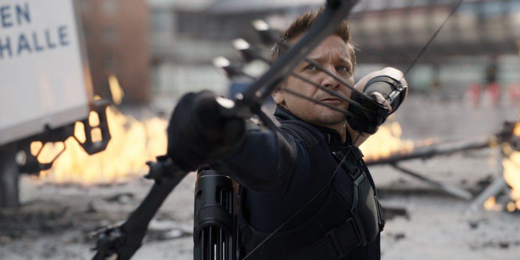 Hawkeye Aiming His Bow And Arrow In The Mcu