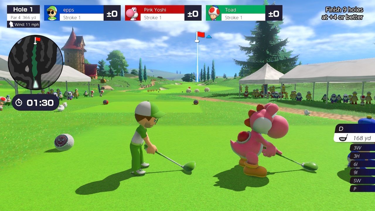 Cuairt Teisteanas Mario Golf Super Rush Bonny Green a’ tòiseachadh Tee 1