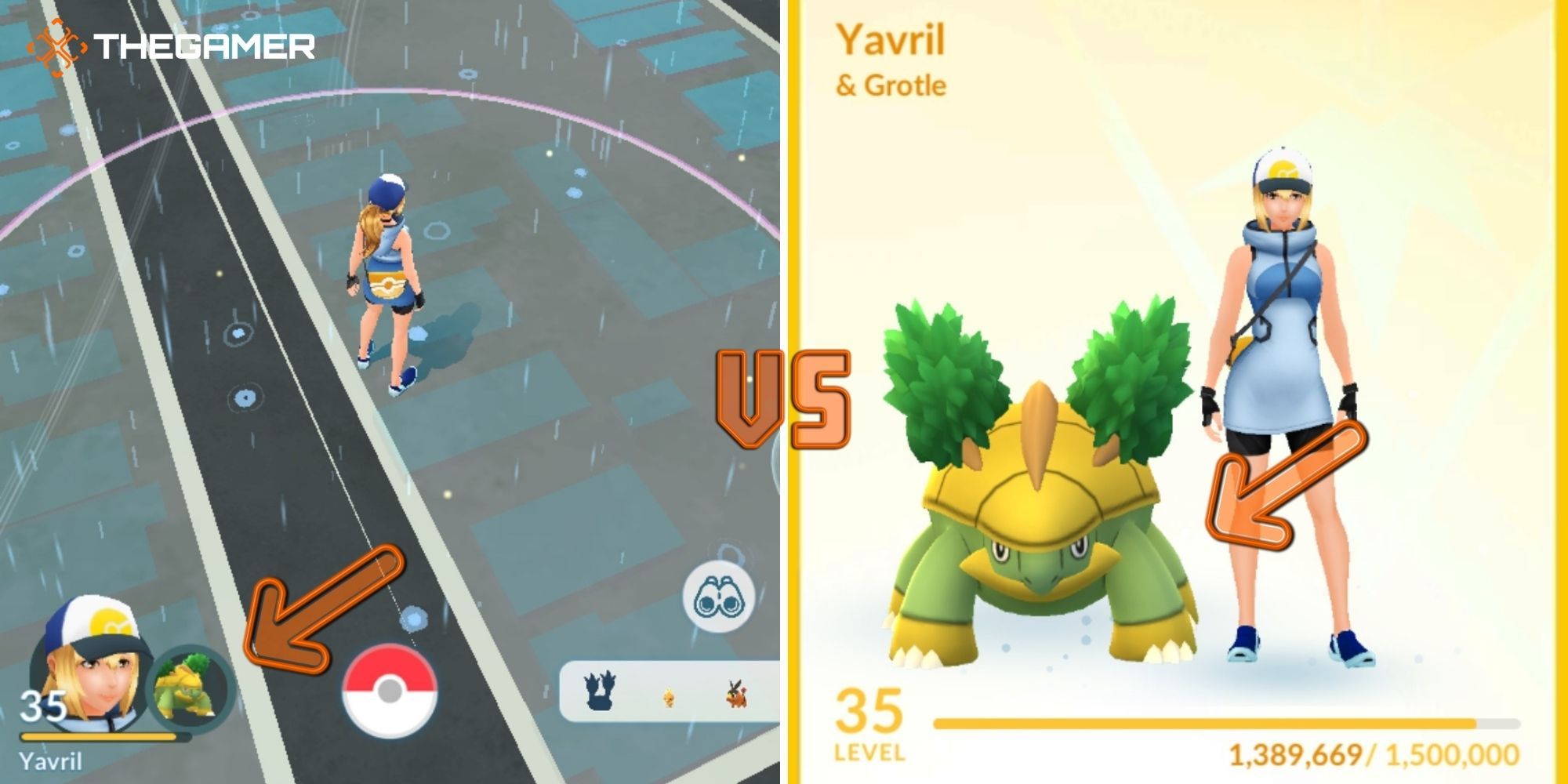 Pokémon Go Buddy Pokémon (imagen instructiva) (Pokémon Go Overworld izquierdo) (Menú de jugador derecho)