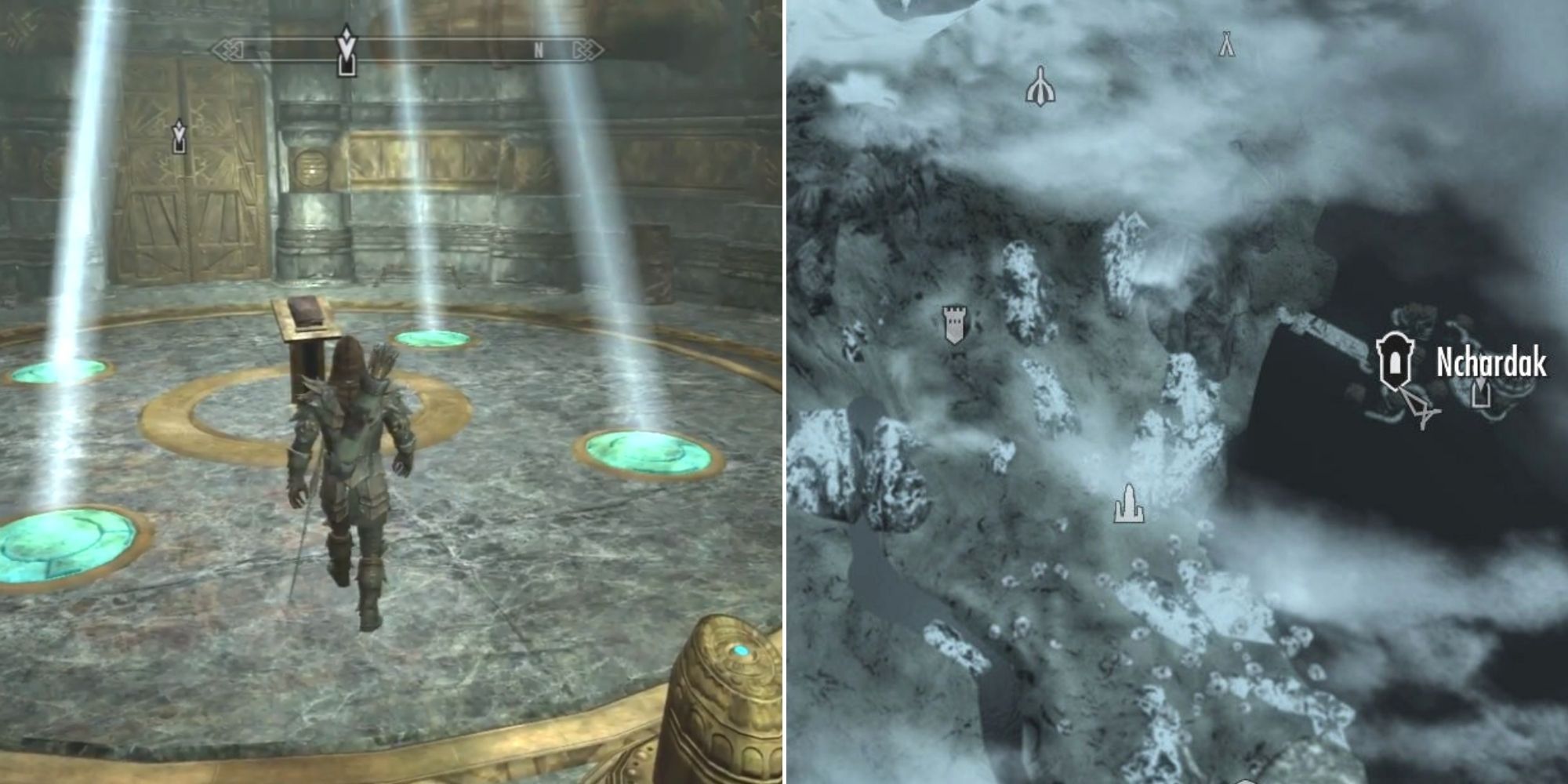 Skyrim, a játékos hozzáfér az Epistolary Acumen fekete könyvéhez Nchardakban Nchardak a térképen