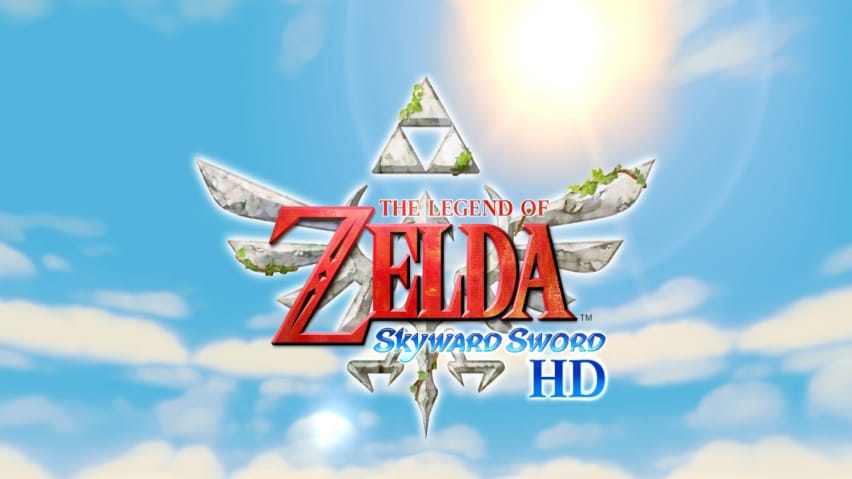 U titulu di Legend of Zelda Skyward Sword HD davanti à un celu nuvoloso