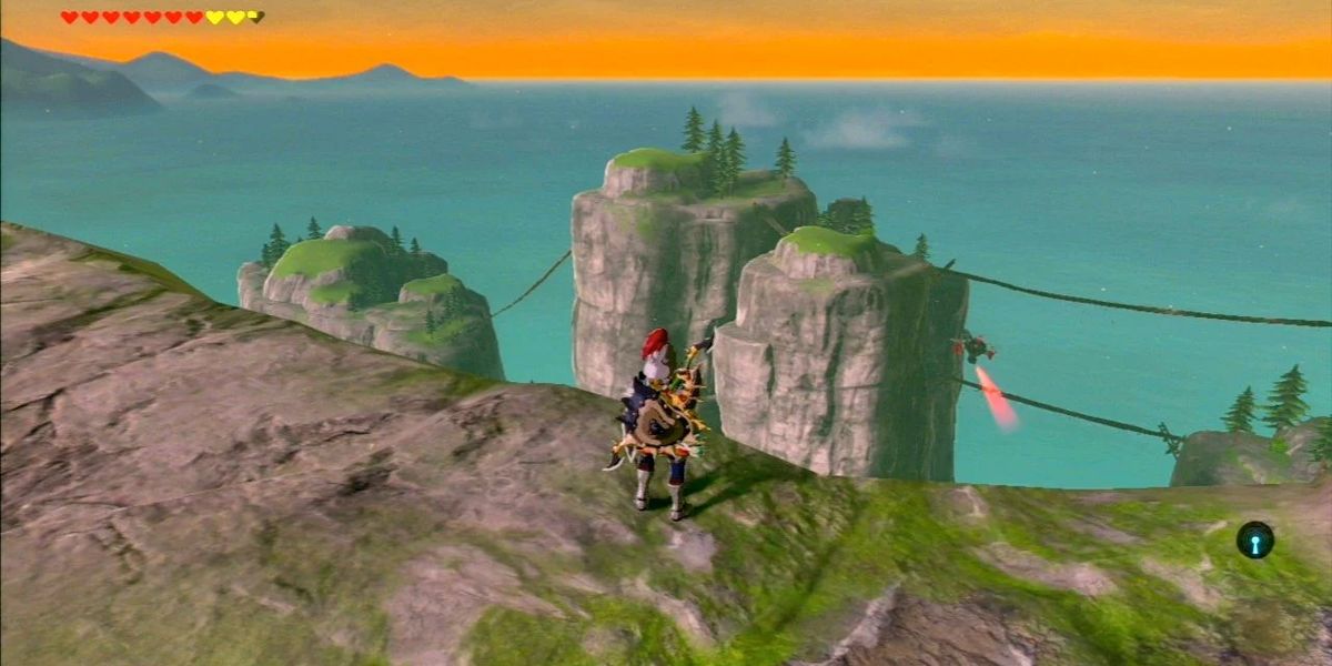 Botw Link vaatab mõnel saarel üle kaljukülje