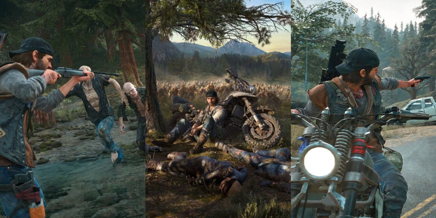 Days Gone Best Weapons Split Feature Diakon som sikter våpen mot zombier