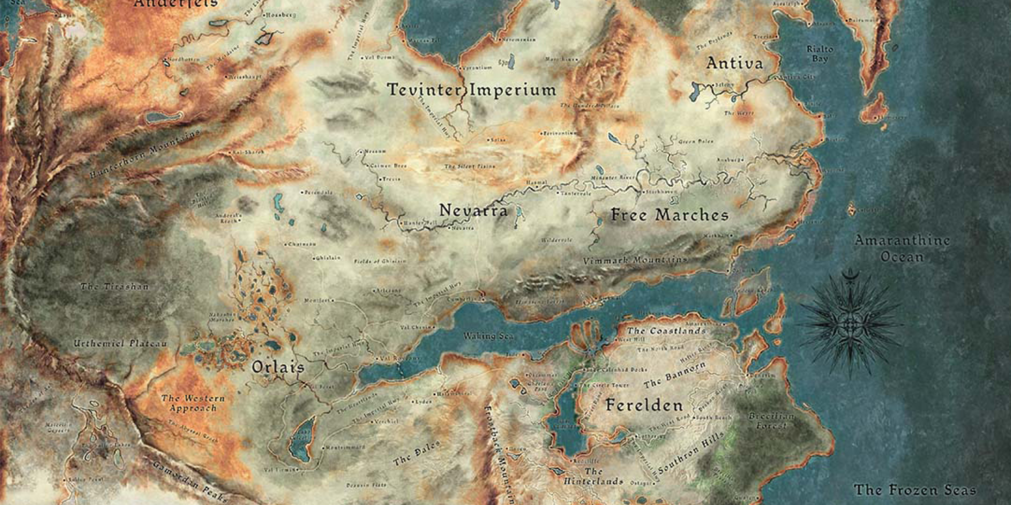 Harta e Epokës së Dragoit të Thedas me Emrat e Vendeve