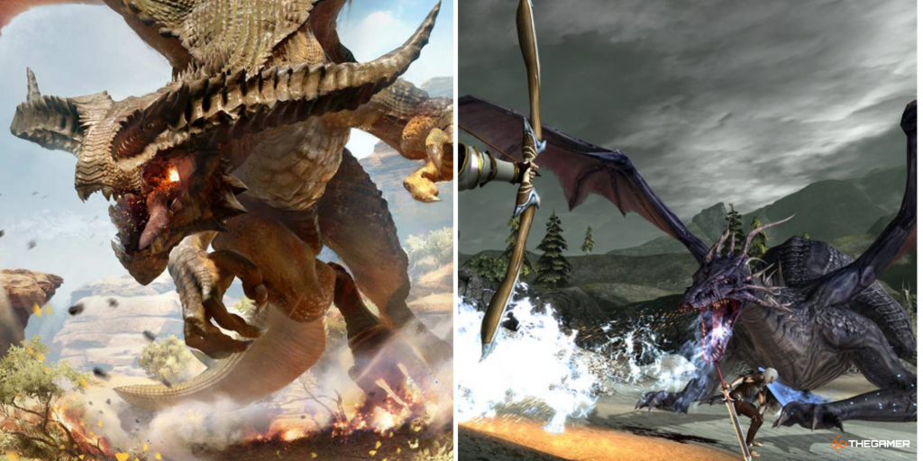 Dragon Age Fighting Dragons (inquisition On Left, 2 On Right)