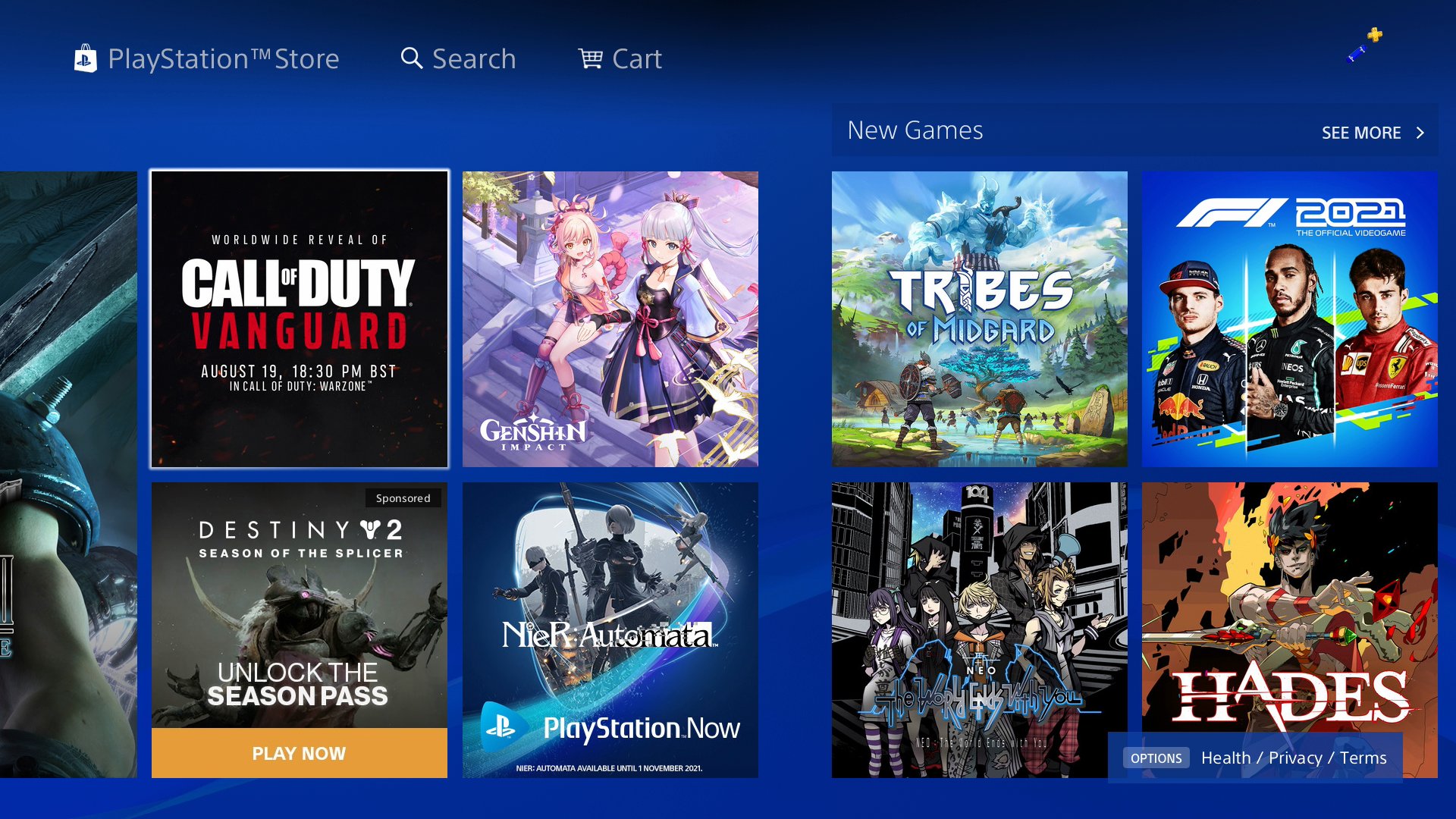 Image of PlayStation Store showing Call of Duty Vanguard