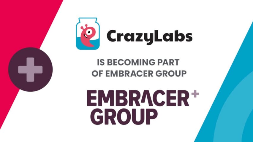 Una imagen de banner que anuncia la adquisición de CrazyLabs por Embracer Group