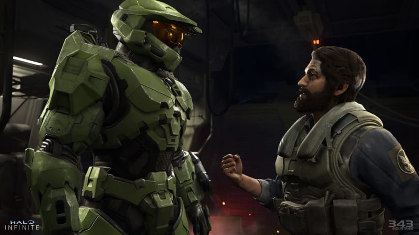 Master Chief talking to the Echo-216 pilot in Halo Infinite