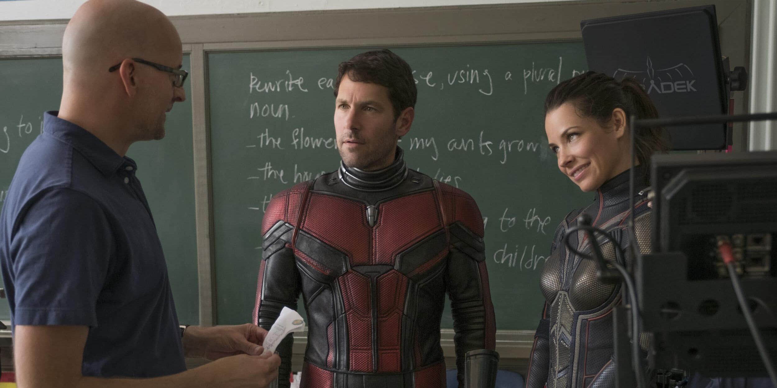 Peyton Reed Paul Rudd And Evangeline Lilly On The Set Of Ant Man And The Wasp