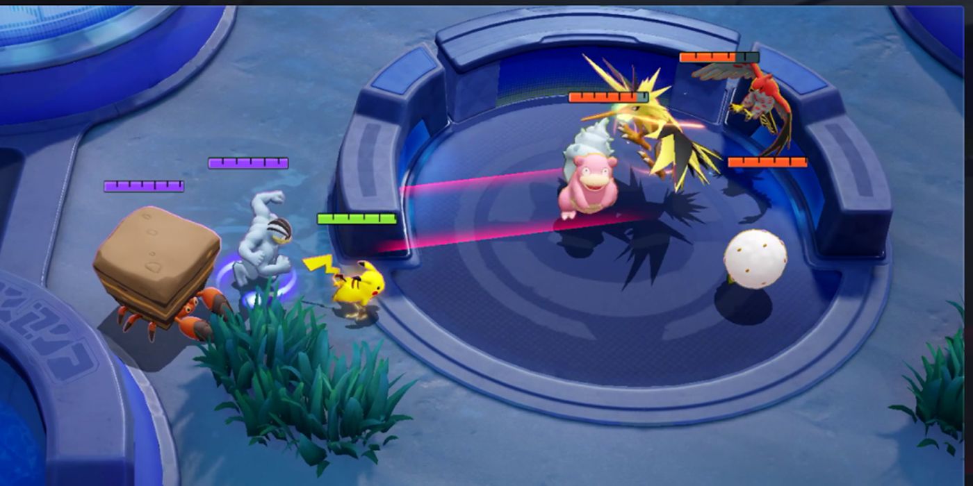 Pikachu i companys d'equip preparant-se per lluitar contra Zapdos