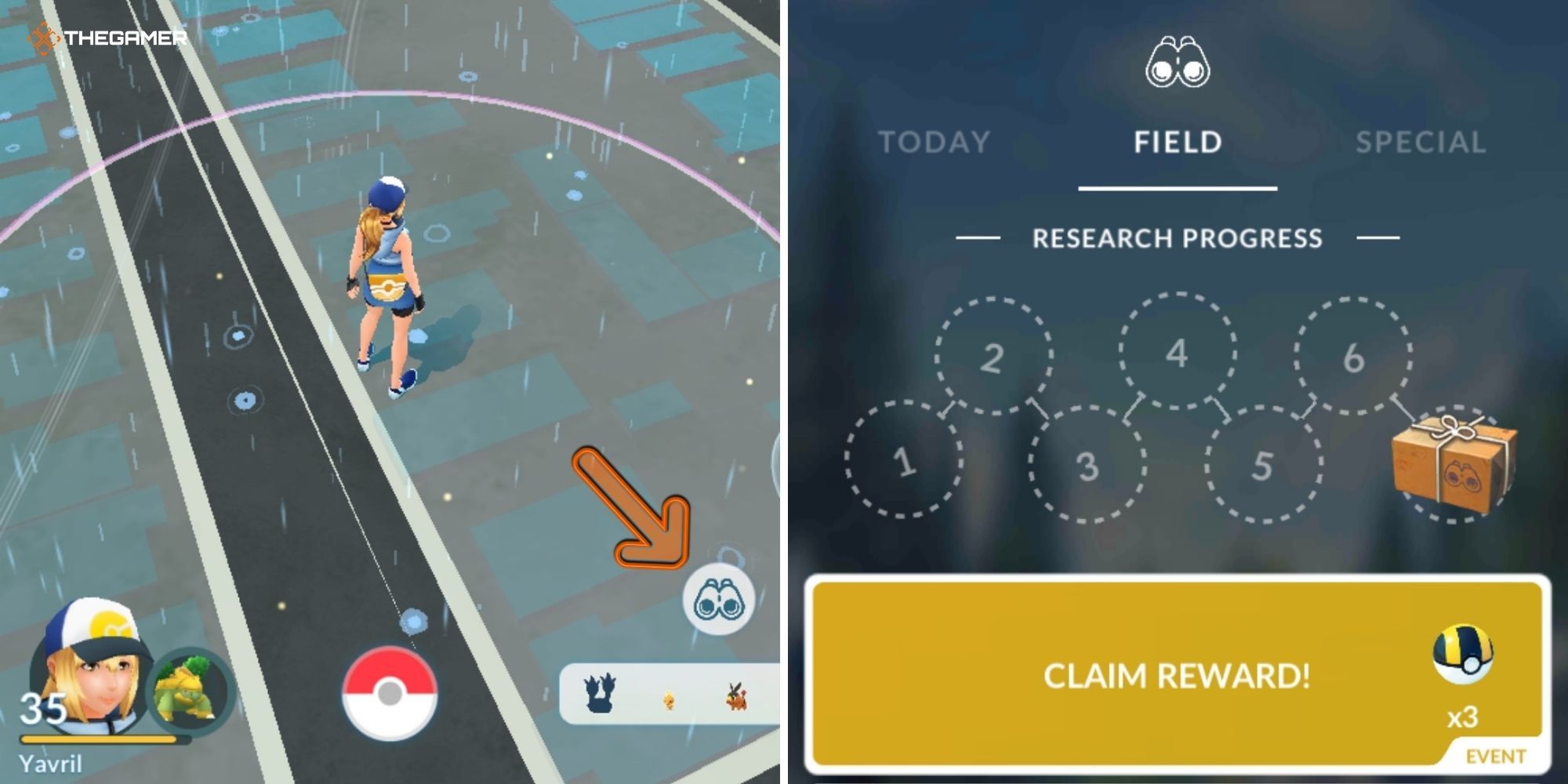 Pokemon Go Overworld With Player Walking Around And Menu (left), Field Research Menu (right) (1)