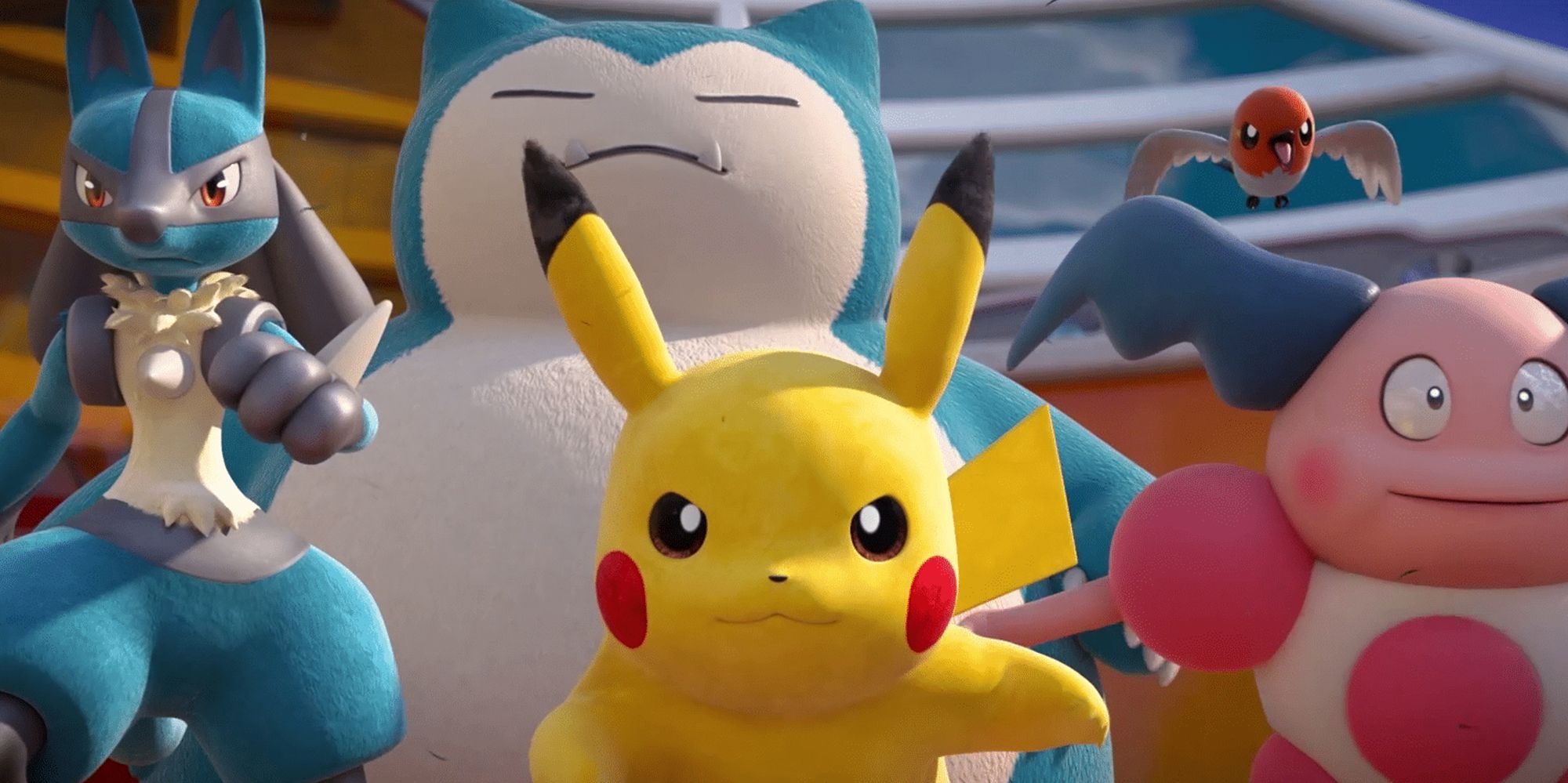 pokemon-unite-pikachu-mr-mime-lucario-and-snorlax-in-the-intro-cinematic-staring-ward-the-camera-4273122