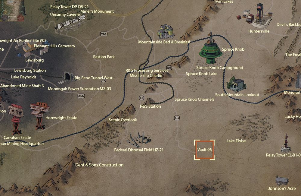 Vault 96 Umístění Savage Rozdělit Mapa Fallout 76 Falloutfandom