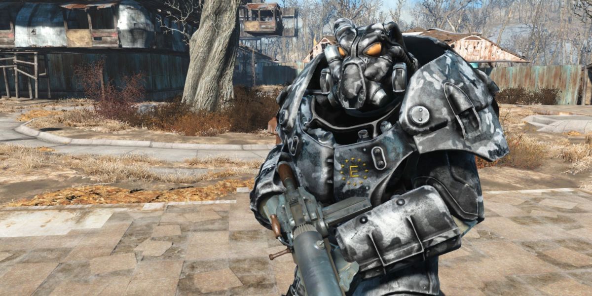Fallout 4의 파워 아머와 소총을 갖춘 캐릭터