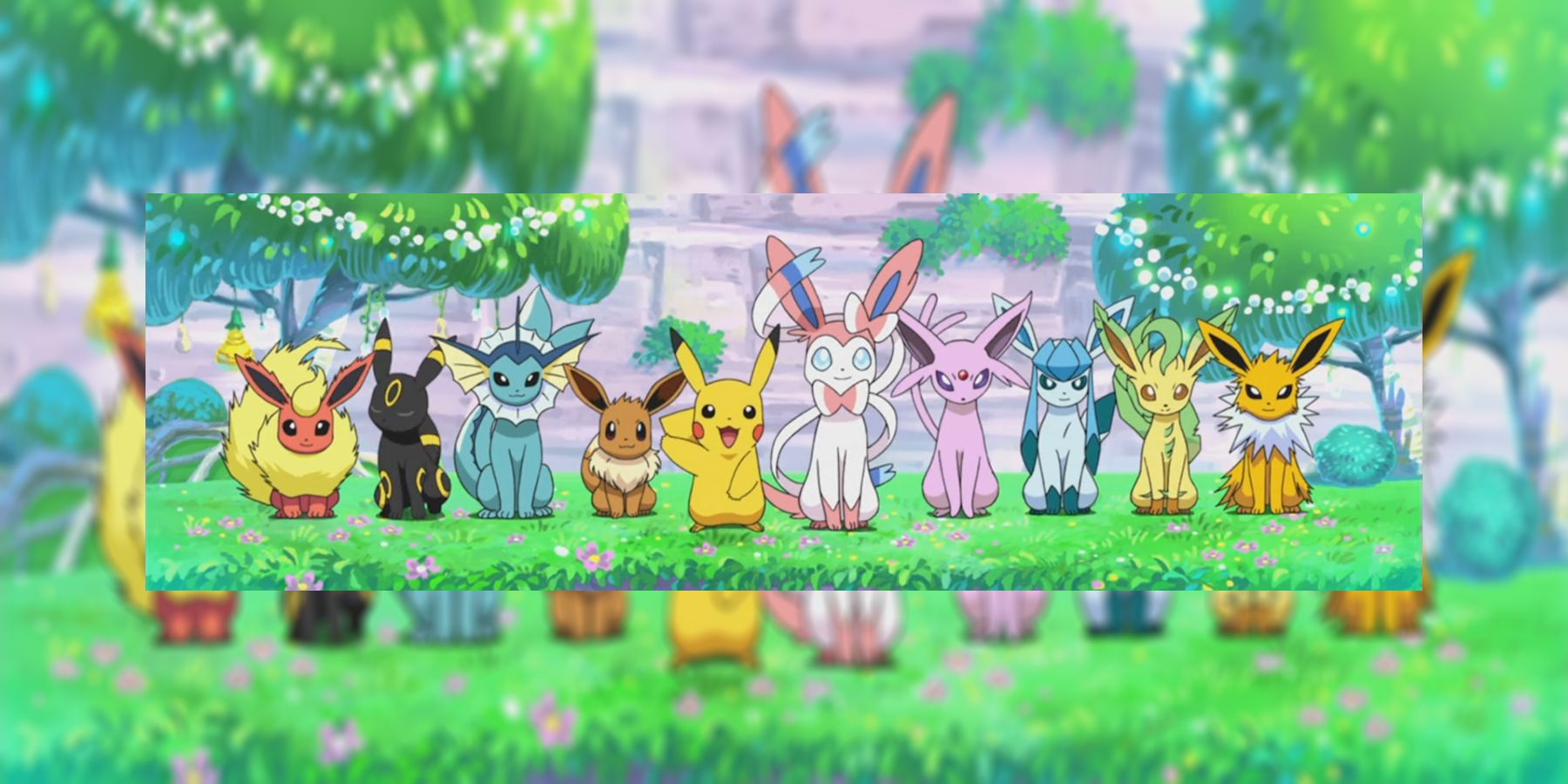 Wonke ama-Eeveelutions e-Eevee Pikachu Pokemon