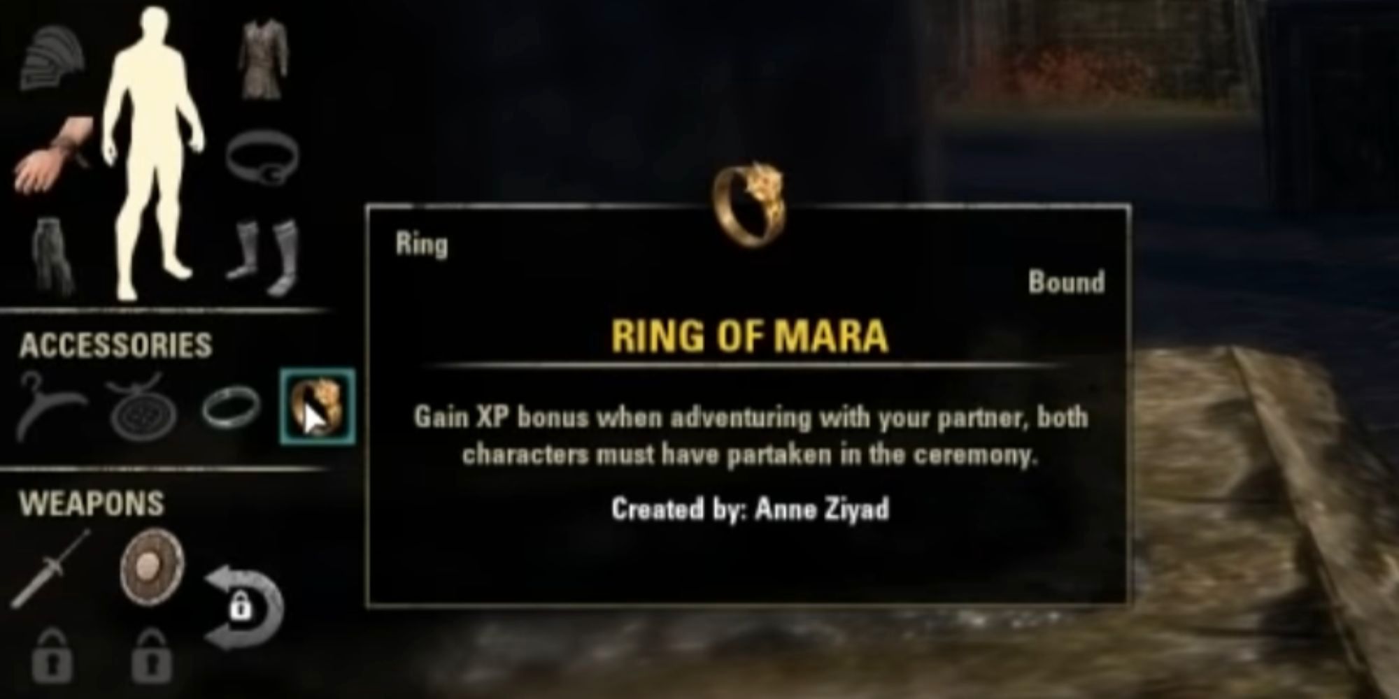 Elder Scrolls Online Ring Of Mara Item In Inventory