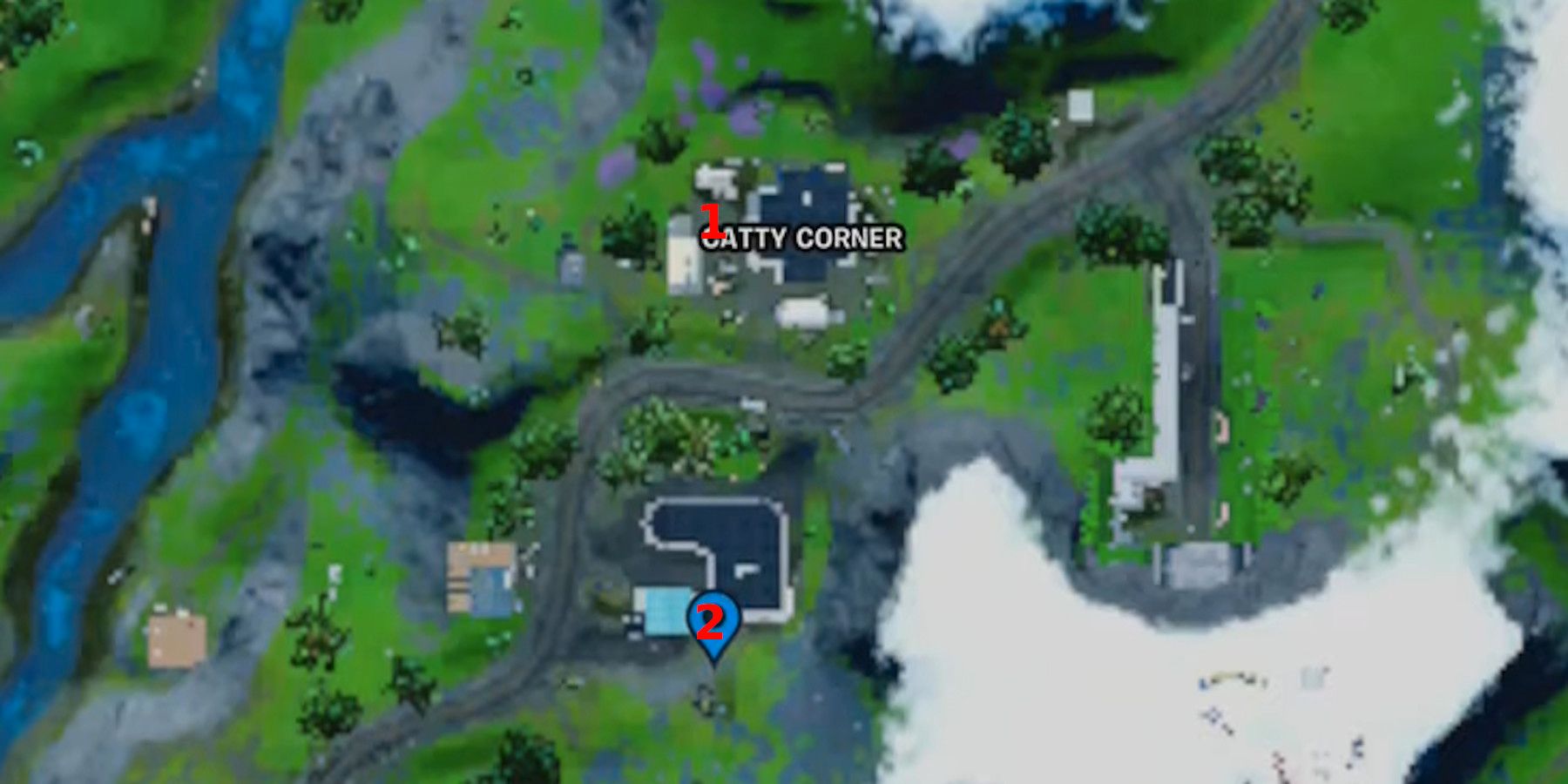 Akwụkwọ Fortnite na Map Catty Corner Map