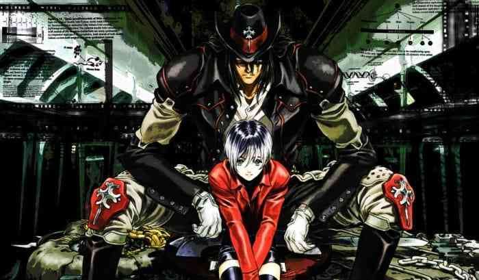 A wallpaper of Gungrave's Beyond the Grave and Mika Asagi sitting together.