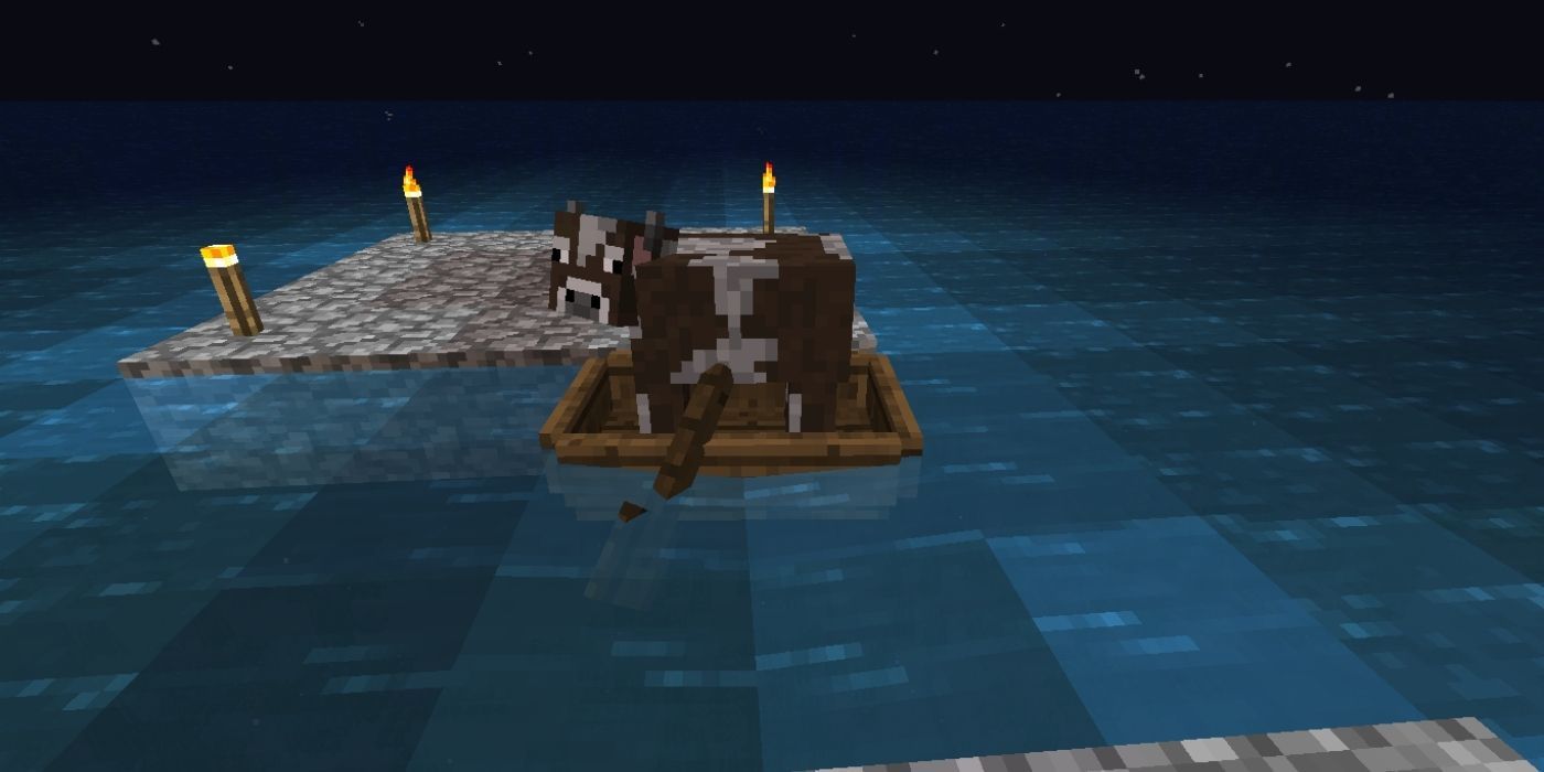 Minecraft krava v čolnu